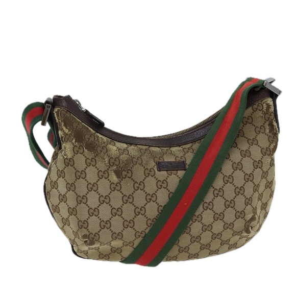 GUCCI GG Canvas Web Sherry Line Shoulder Bag Beige Red Green 181092 Auth 71918 - Picture 1 of 16